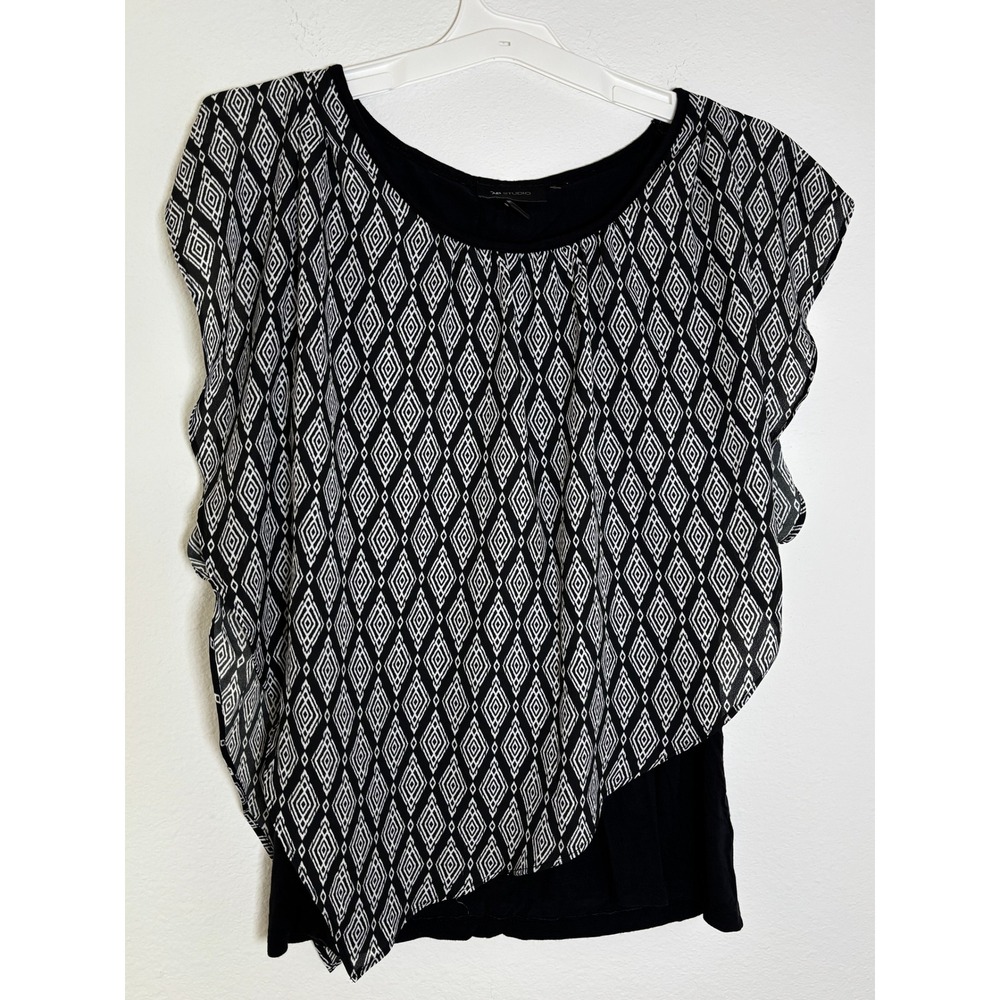 AB Studio Womens Black White Geometric Diamond Print Layered Asymmetrical M